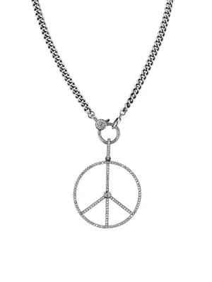 Peace Sign Sterling SIlver & 1.72 TCW Diamond Pendant Necklace