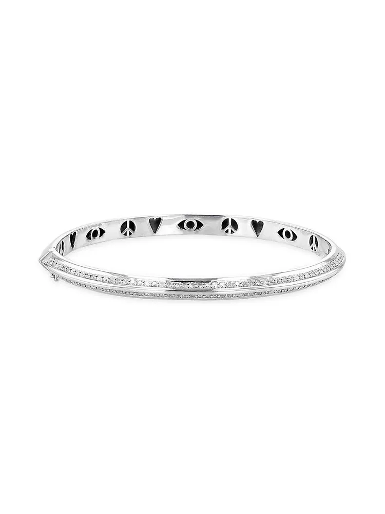 Sterling Silver & 1 TCW Diamond Hinged Bangle