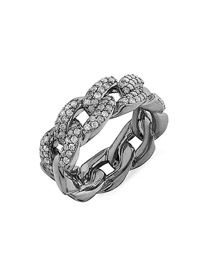 Sterling Silver & 0.69 TCW Diamond Curb-Chain Ring