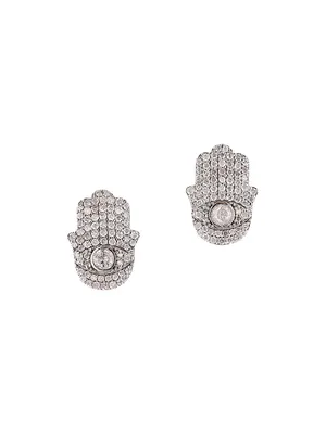 Sterling Silver & 1.86 TCW Diamond Hamsa Hand Stud Earrings