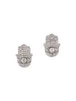 Sterling Silver & 1.86 TCW Diamond Hamsa Hand Stud Earrings
