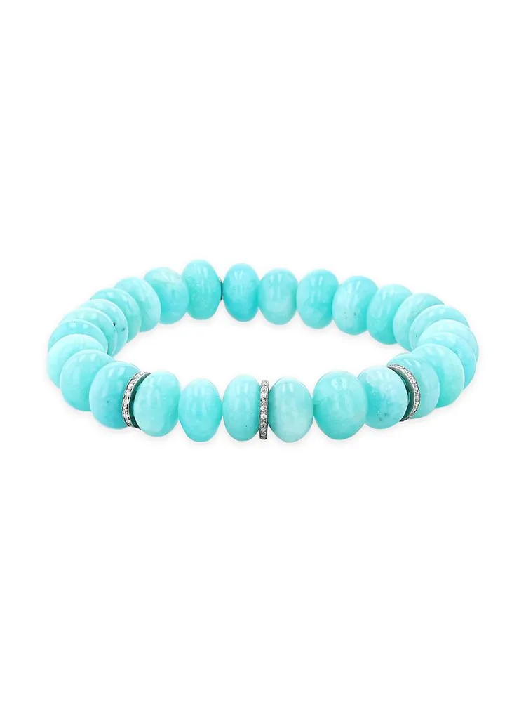 Sterling Silver, Amazonite & 0.27 TCW Diamond Beaded Stretch Bracelet