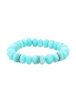 Sterling Silver, Amazonite & 0.27 TCW Diamond Beaded Stretch Bracelet