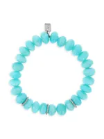 Sterling Silver, Amazonite & 0.27 TCW Diamond Beaded Stretch Bracelet