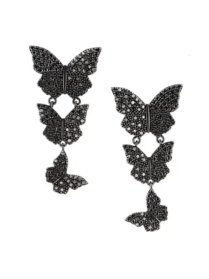 Black-Rhodium-Plated & 3.78 TCW Diamond Butterfly Triple-Drop Earrings
