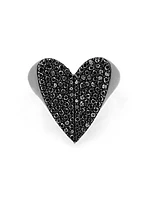 Black-Rhodium-Plated & 1.21 TCW Diamond Folded Heart Ring