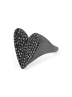 Black-Rhodium-Plated & 1.21 TCW Diamond Folded Heart Ring