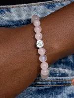 Sterling Silver, Rose Quartz & 0.08 TCW Diamond Beaded Stretch Bracelet