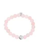 Sterling Silver, Rose Quartz & 0.08 TCW Diamond Beaded Stretch Bracelet