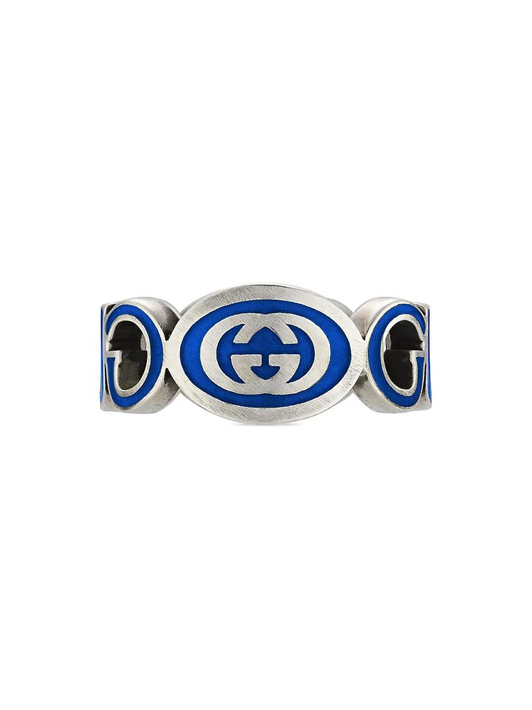 Interlocking G Sterling Silver & Enamel Cut-Out Ring