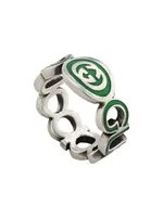 Interlocking G Sterling Silver & Green Enamel Cut-Out Ring