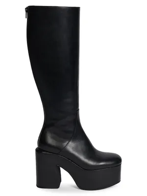 100MM Leather Platform Knee-High Boots