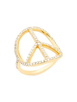 14K Yellow Gold & 0.95 TCW Diamond Peace Sign Ring