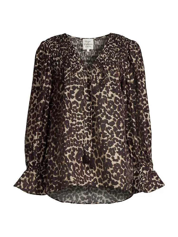 Leopard-Print Smocked Blouse