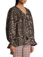 Leopard-Print Smocked Blouse