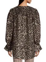 Leopard-Print Smocked Blouse