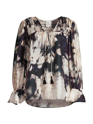 Tie-Dye Smocked Yoke Peasant Blouse