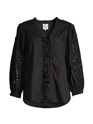 Eyelet-Detailed Cotton Blouse