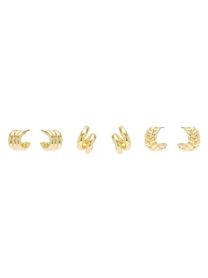 Pauline 3-Pair 14K-Gold-Plated Hoop Earrings Set