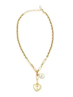 Cece 14K-Gold-Plated, Mother-Of-Pearl & Cubic Zirconia Heart Pendant Necklace
