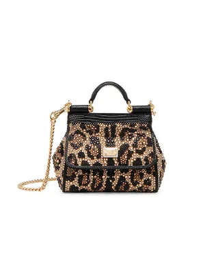 Small East To West Crystal-Embellished Leopard Top-Handle Bag
