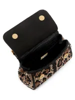 Small East To West Crystal-Embellished Leopard Top-Handle Bag