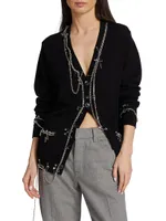Embellished Chain Merino Wool Cardigan