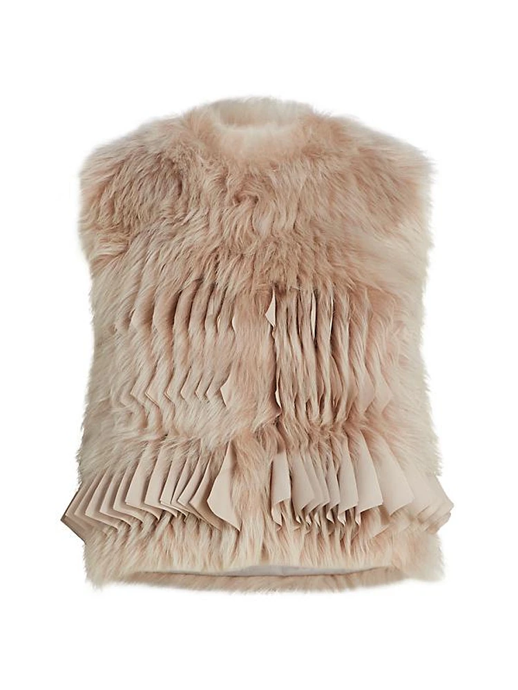 Pleated & Dyed Shearling Vest