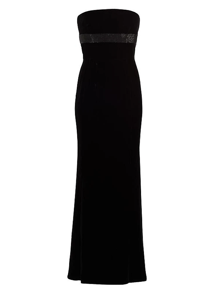 Crystal-Embellished Velvet Strapless Gown