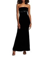 Crystal-Embellished Velvet Strapless Gown