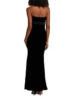 Crystal-Embellished Velvet Strapless Gown