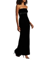 Crystal-Embellished Velvet Strapless Gown