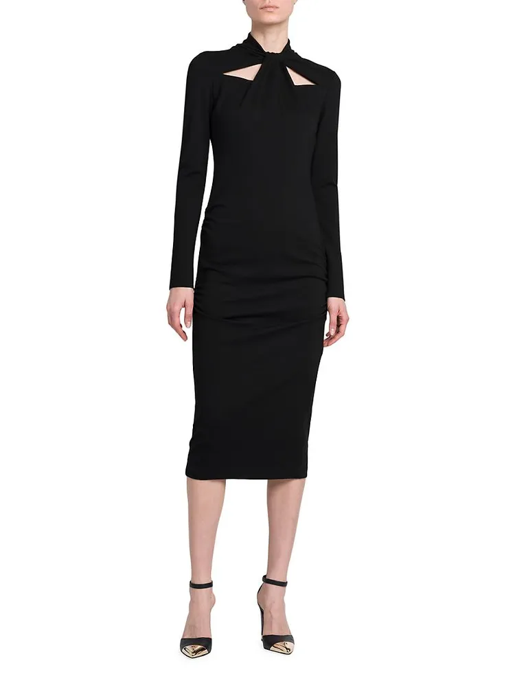 Tie-Neck Jersey Midi-Dress