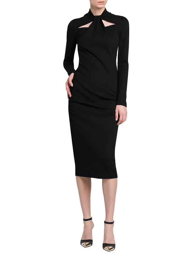 Tie-Neck Jersey Midi-Dress