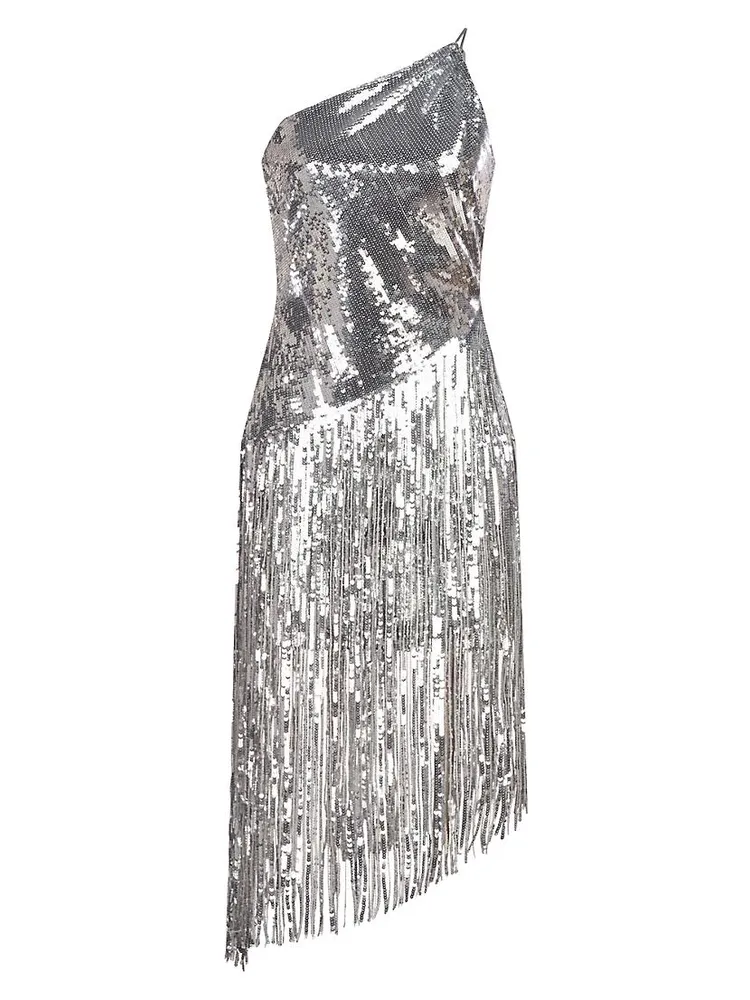 Tonya Sequin Fringe Midi-Dress