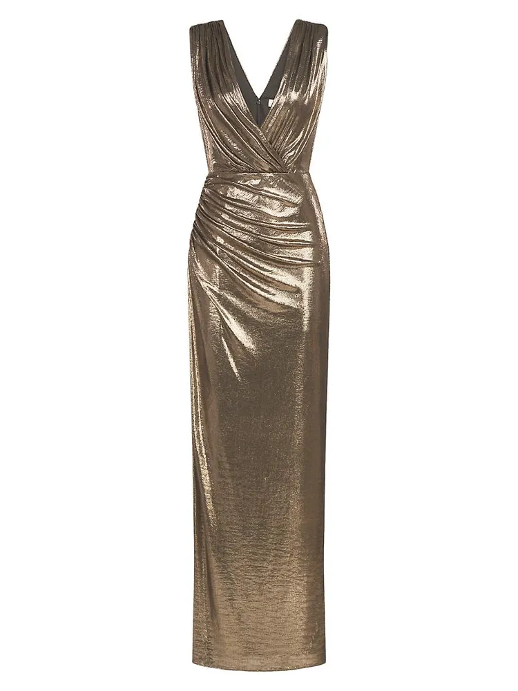 Misha Metallic Jersey Wrap Gown