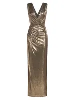 Misha Metallic Jersey Wrap Gown