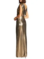 Misha Metallic Jersey Wrap Gown