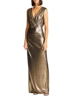 Misha Metallic Jersey Wrap Gown