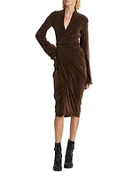 Long-Sleeve Velvet Wrap Midi-Dress