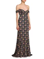 Printed Off-the-Shoulder Gown