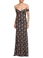 Printed Off-the-Shoulder Gown