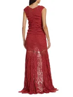 Ruched V-Neck Crochet Gown