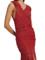 Ruched V-Neck Crochet Gown