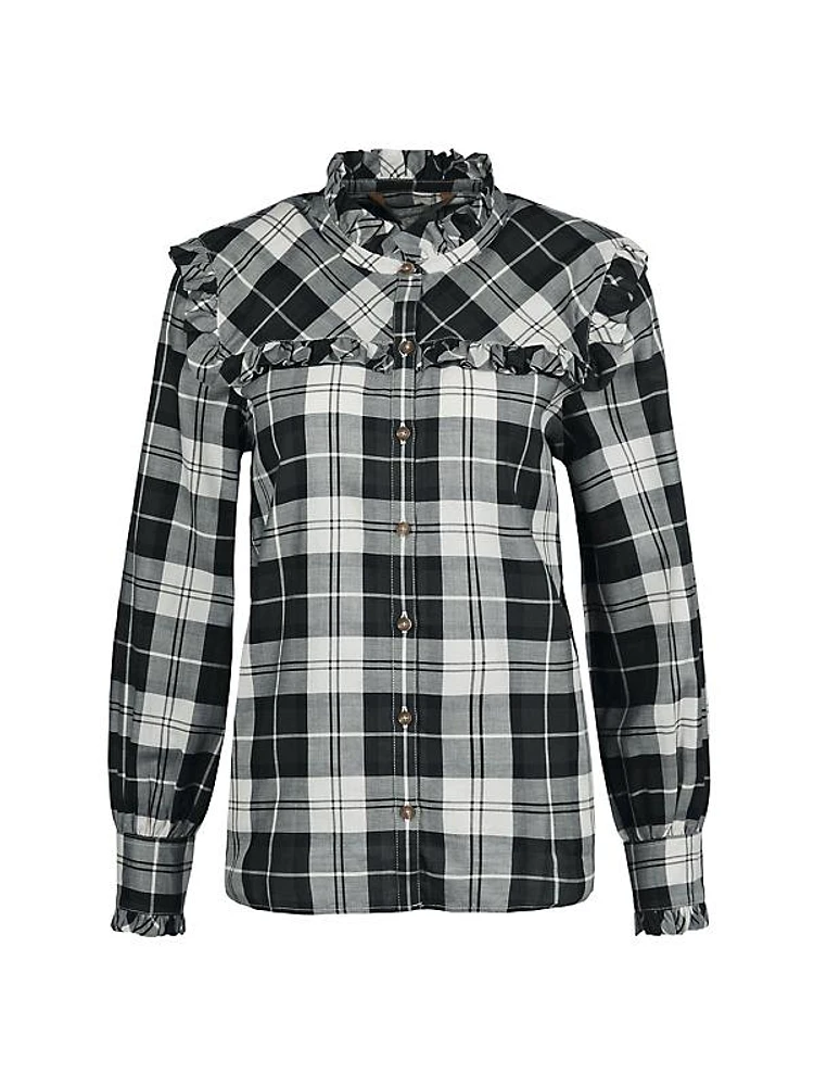 Barbour Angelina Plaid Cotton Ruffled-Yoke Shirt