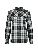 Barbour Angelina Plaid Cotton Ruffled-Yoke Shirt