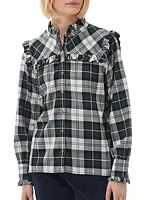 Barbour Angelina Plaid Cotton Ruffled-Yoke Shirt