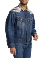 Distresed Flannel-Lined Denim Trucker Jacket