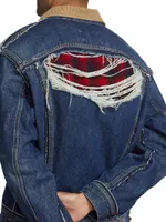 Distresed Flannel-Lined Denim Trucker Jacket