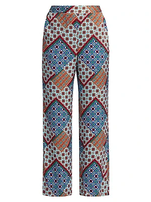 Andrea Silk-Blend Geometric Pants